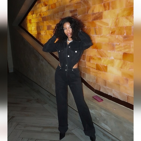 NWT * ZARA Jumpsuit Cut Out Denim Long Wide Leg - Picture 4 of 16